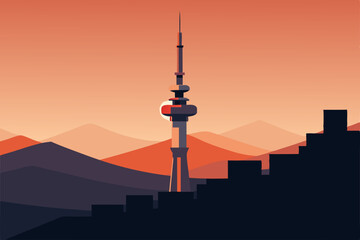 Obraz premium telecom tower blinking on the skyline in low 