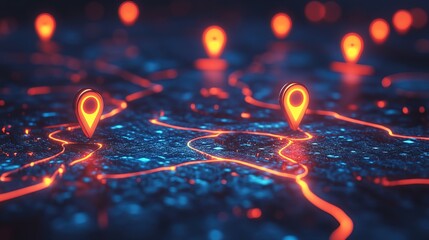 A glowing business roadmap with milestone markers leading to success 