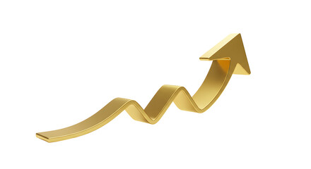 Golden 3D Zigzag Upward Arrow PNG – Growth, Success & Business Concept