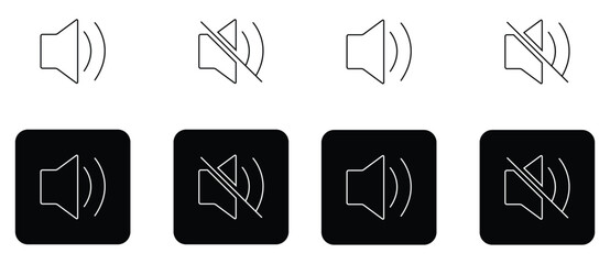 Speaker Icon Set - Sound and Mute Symbols Vector Illustration