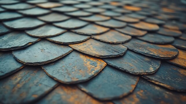 Close-Up of Weathered Slate Roof Tiles