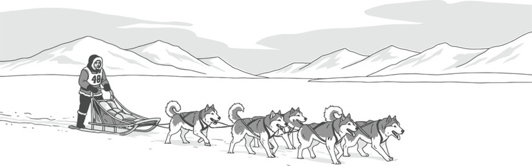 Dog Sled Team Crossing Snowy Landscape