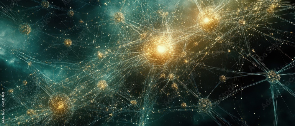 Fototapete Neural Network Abstract Visualization of Data Connections and Artificial Intelligence Concept with Glowing Nodes and Interconnected Lines