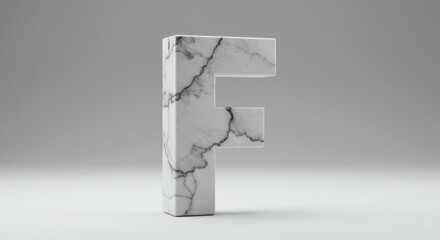 Letter F Marble Sculpture on White Background Artistic Design