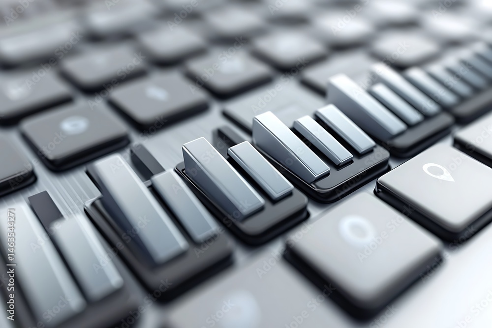 Poster abstract keyboard keys showcasing progress bars with technological elements