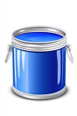 Isolated Illustration of a Full Paint Can with Blue Liquid on a White Background in Studio Shot Style