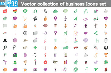 Set of 99 Business icons. Business and Finance web icons in line style. Money, bank, contact, infographic. Icon collection. Vector illustration.
