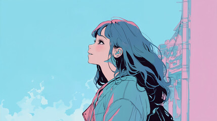 空を見上げる女性