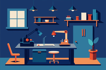 workshop office with 3d printers  hand tools