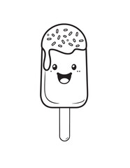 Kawaii Popsicle Summer Line Art Coloring Page