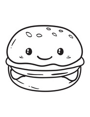 Smiling Kawaii Burger Line Art Summer Coloring Page