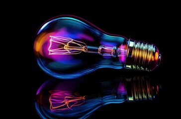 Illuminated light bulb with vibrant concept art in the background, representing innovation