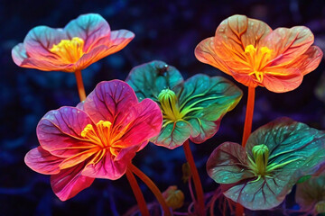 Neon Horror is an enormous Eldritch Sweet Nasturtium flower that generates galaxies and sustains the Chaos Universe. multicolor