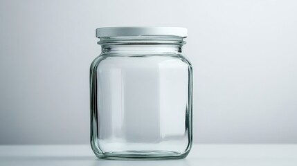 Empty glass jar with white lid clean studio shot