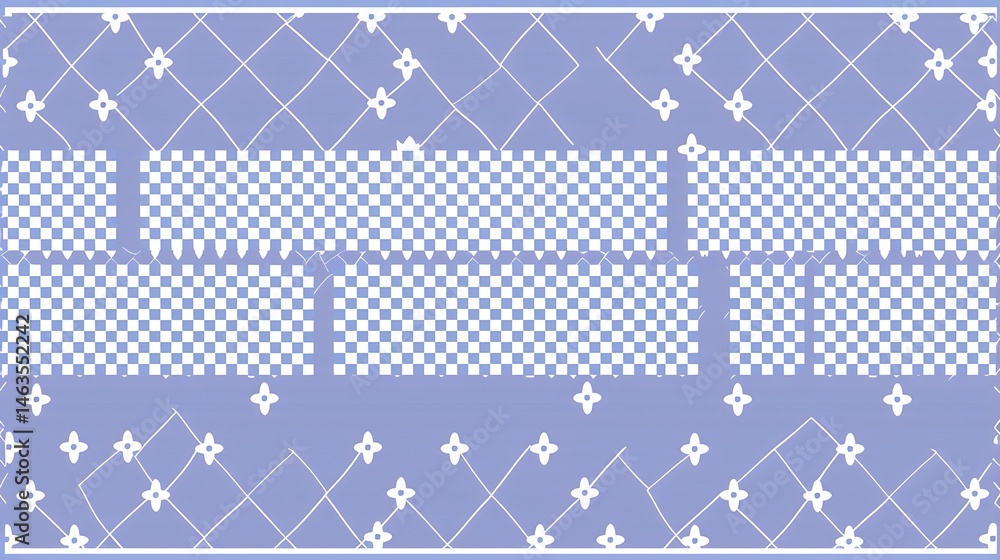 Poster geometric lavender background with seamless patterns and checkered elements