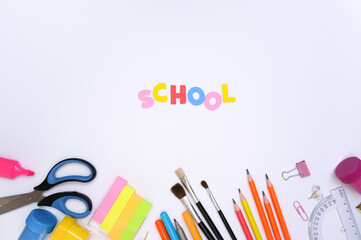 Bright school stationery and colorful 