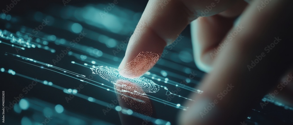 Aufkleber Fingerprint Scanning on Digital Interface Close Up Macro Security Authentication Verification Biometric Identification Technology Access Control