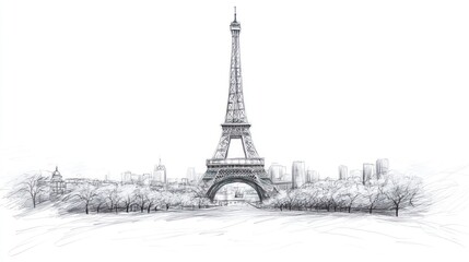 Monochromatic city tower sketch illustration urban landscape travel design