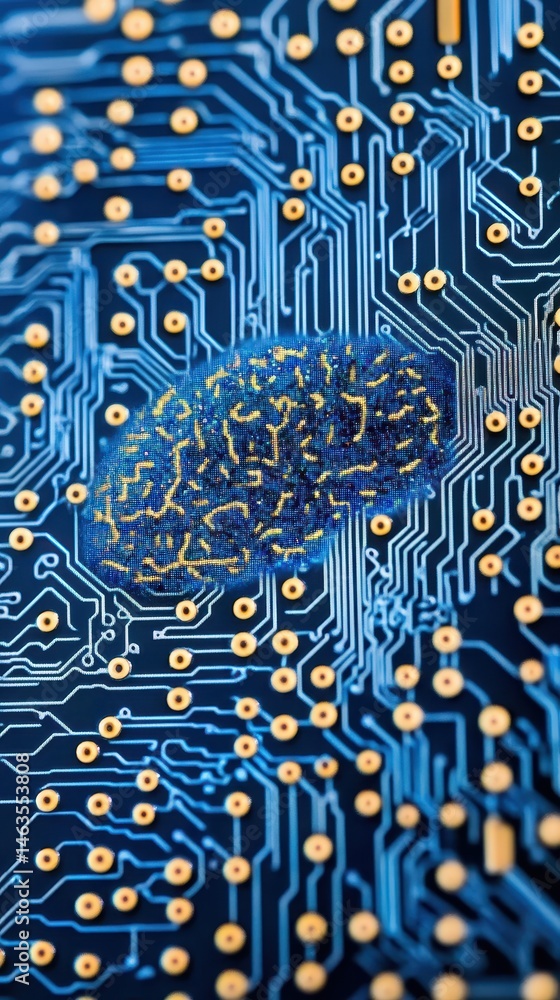 Poster Artificial Intelligence Brain Circuit Board Close Up Technology Data Digital Future Innovation