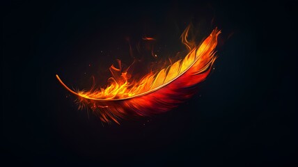 Fototapeta premium Burning feather isolated on black background