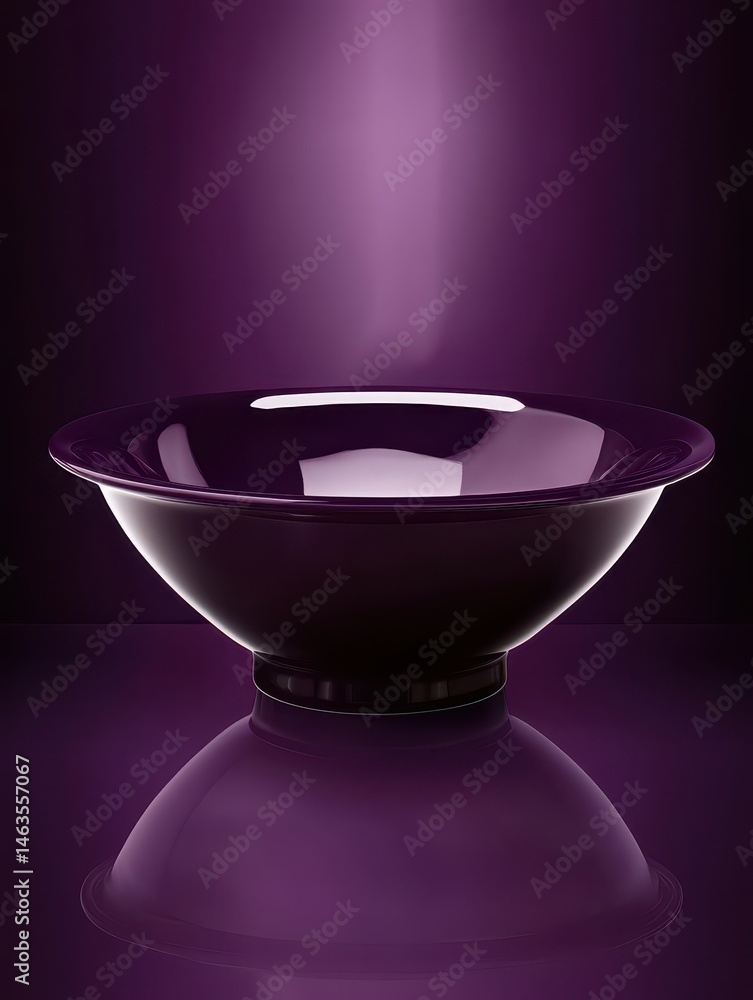 Poster elegant dark purple bowl on reflective surface studio shot for product display or artistic compositi