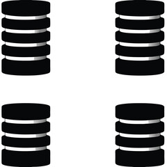 Database Icon Set – Stack Server Storage Symbols Black and White PNG