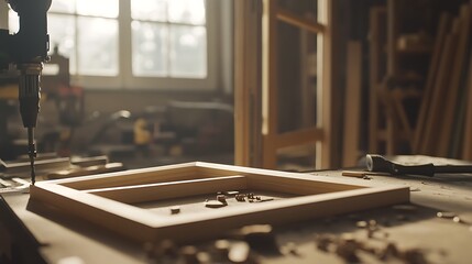 Woodworking Project in Progress with Drill and Frame