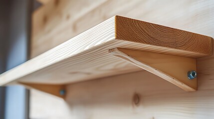 Wooden Shelf with Metal Brackets Mounted on Wall