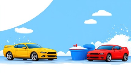 Bright yellow and red sports cars at car wash