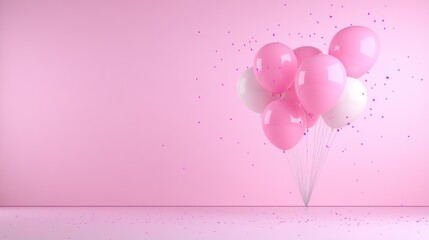 Festive pink and white balloons with confetti for birthday celebration and party decoration
