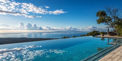 Infinity Pool Seascape Cloud Reflections, Azure Waters, Panoramic View, Landscape Photography, Italy Luxury, Pool
