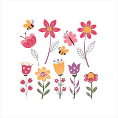 Colorful Cartoon Flower Icons Set