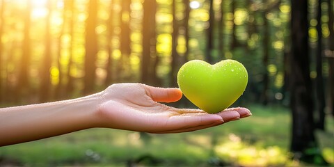 Heart in Hand Forest Light with Natures Love, and Earth Day Pledge.