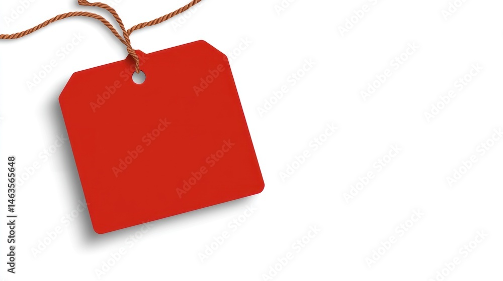 Poster blank red tag with string on white background