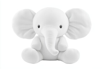 Cute white elephant plush toy sitting upright studio shot on white background adorable stuffed animal for kids nursery decor