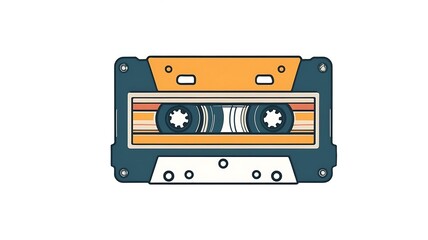 Obraz premium A retro cassette tape icon, flat colors and bold outlines, white backdrop