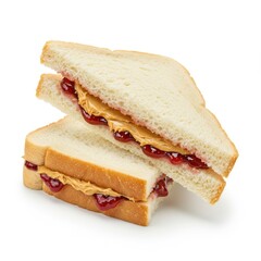 Peanut butter and jelly sandwich on white background