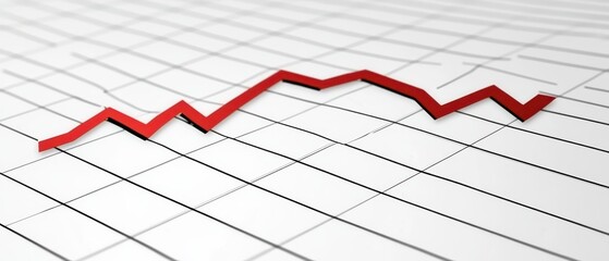 Red Line Graph Showing Market Volatility and Financial Trends on White Grid Background Business Concept Close Up