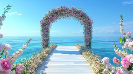 Beach Archway with Flowers View Ocean, Romance Theme, and Peaceful Place Wedding