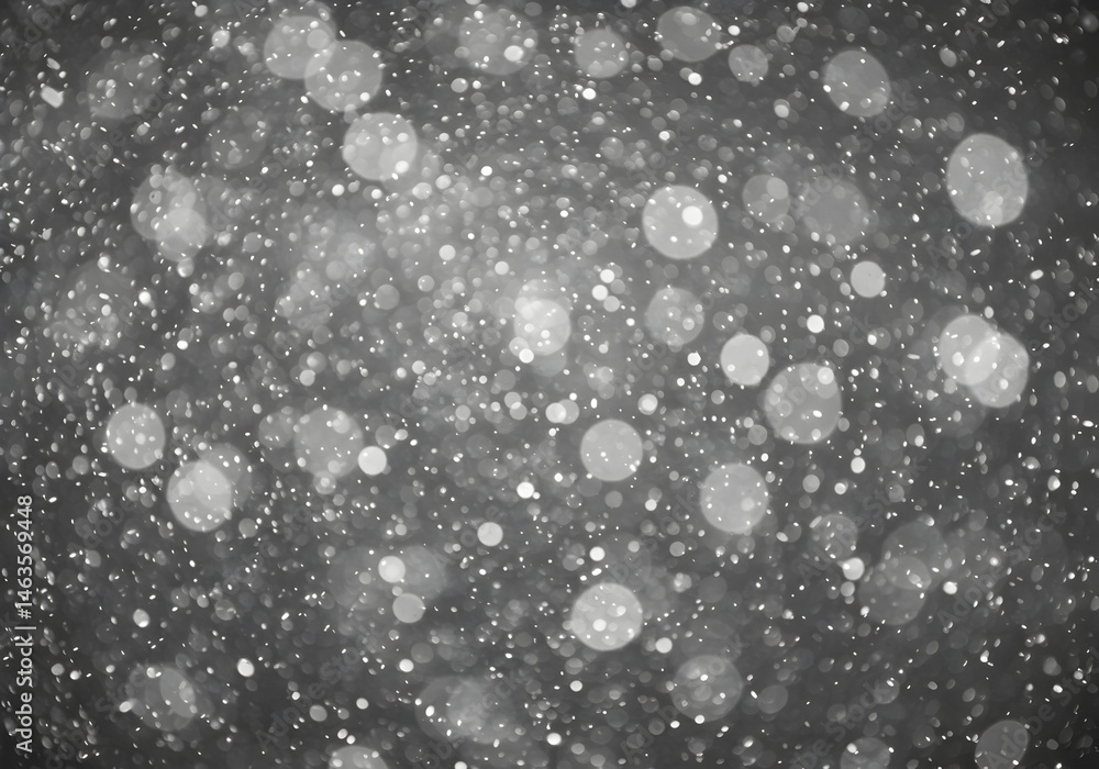 Poster abstract gray scale snowfall bokeh background with defocused snowflakes