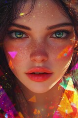 Obraz premium Girl with Bright Makeup Digital Concept, Generative AI