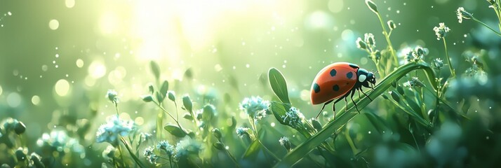 Digital Background with Ladybug, Generative AI