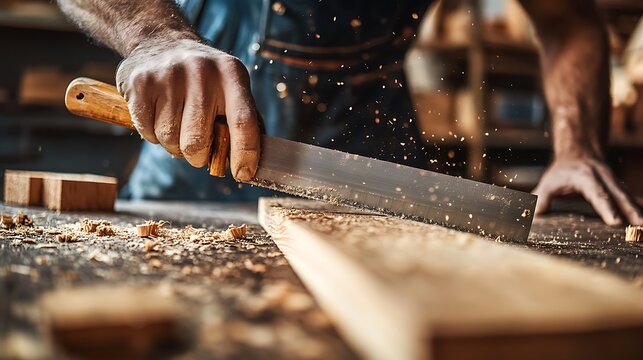 Carpenter Using a Hand Plane on Wood - Powered by Adobe