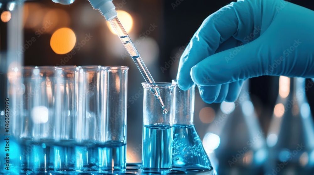 Poster precise liquid transfer using a pipette in a laboratory setting, illuminating scientific experiments
