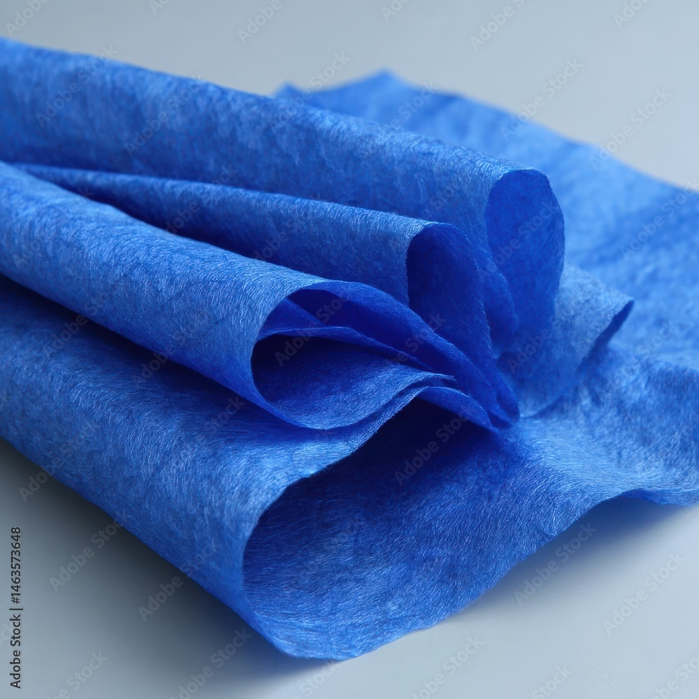 Poster close up of folded blue nonwoven fabric on a neutral background studio shot showing texture and fold