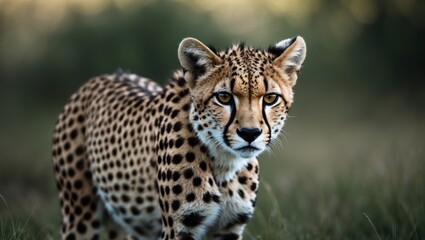 Obraz premium Close-up of a curious cheetah's face with intense gaze in Africa