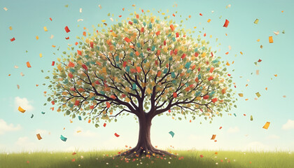 Fototapeta premium International literacy day concept with tree with like leaves.