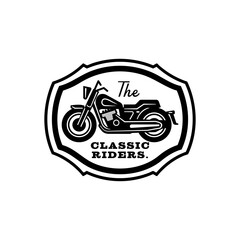 The Classic Riders logo features a detailed classic motorcycle, representing a community or business focused on vintage motorcycle enthusiasts. Layered EPS Vector