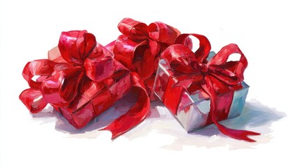 Gift boxes with red ribbons