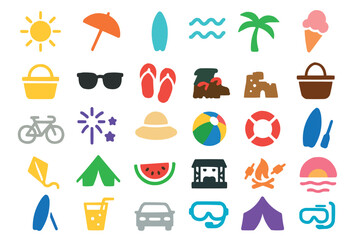Summer Vacation Beach Travel Icon Set Vector